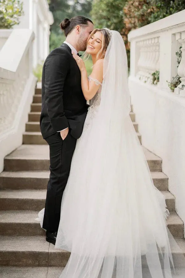 Tulle A-line Beaded Sweetheart Neck Wedding Dresses, Bridal Gowns, MW911