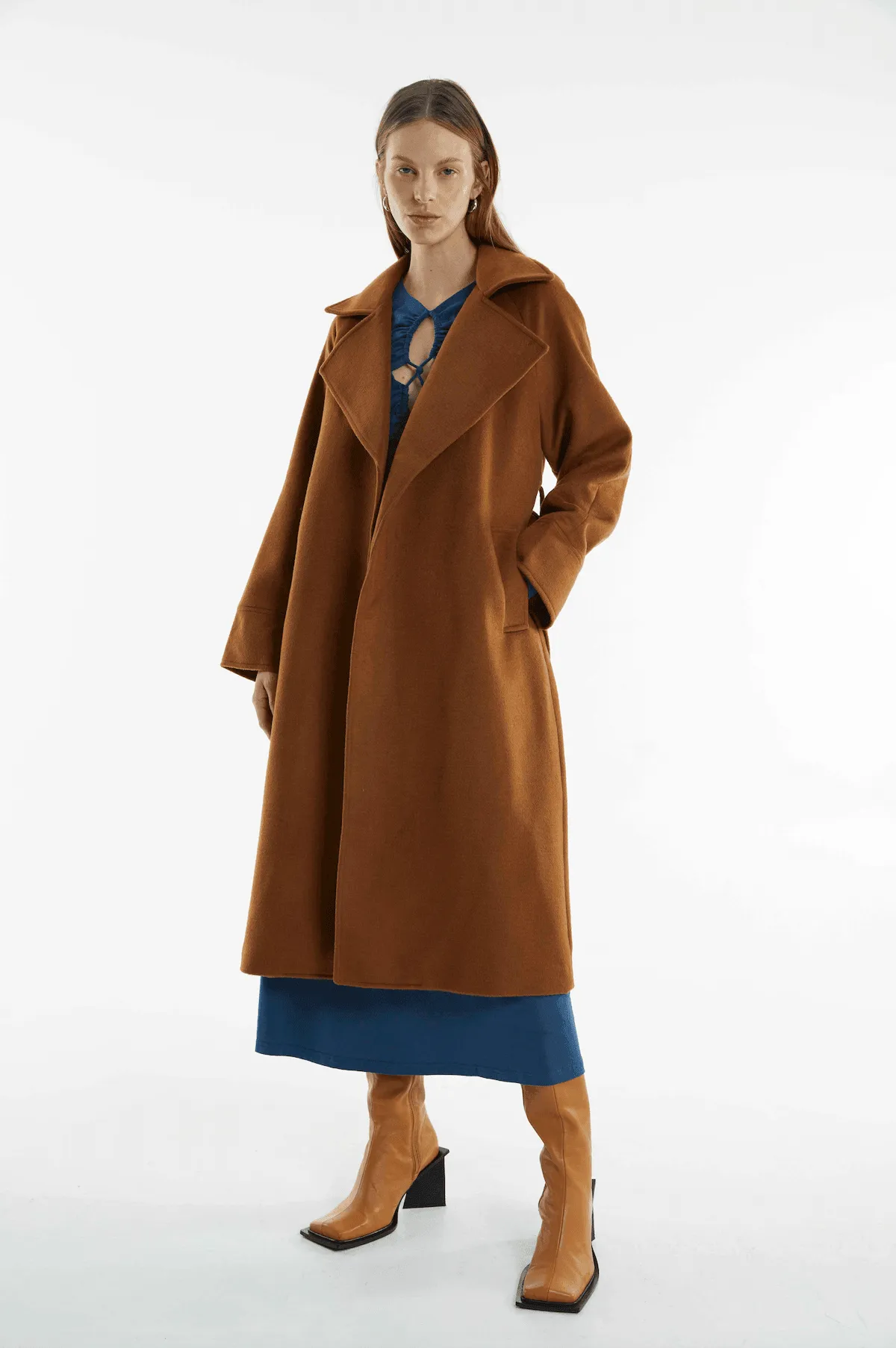 UNCOVER WOOLEN TRENCH COAT | CHESTNUT