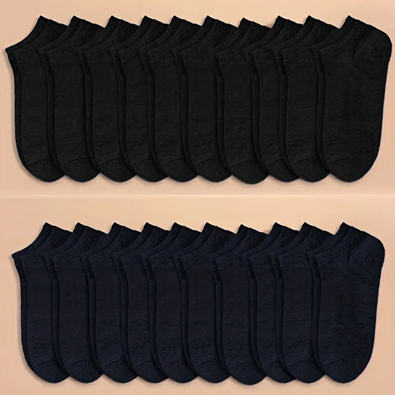 Unisex Solid Socks - 10/20/40 Pairs, Soft, Lightweight Low Cut Ankle Socks for Women