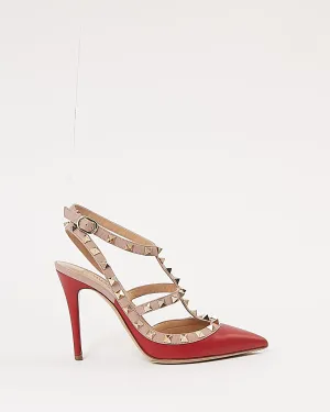 Valentino Red / Beige Leather Rockstud Pumps -  36.5