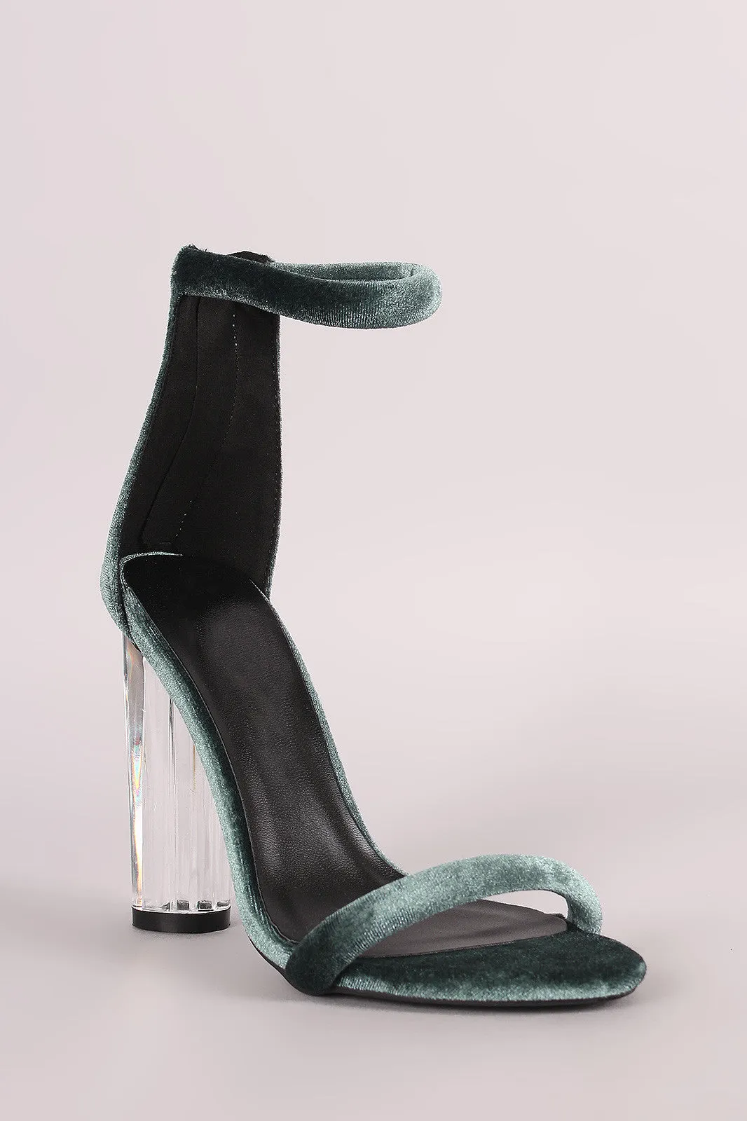 Velvet Ankle Strap Rounded Perspex Heel