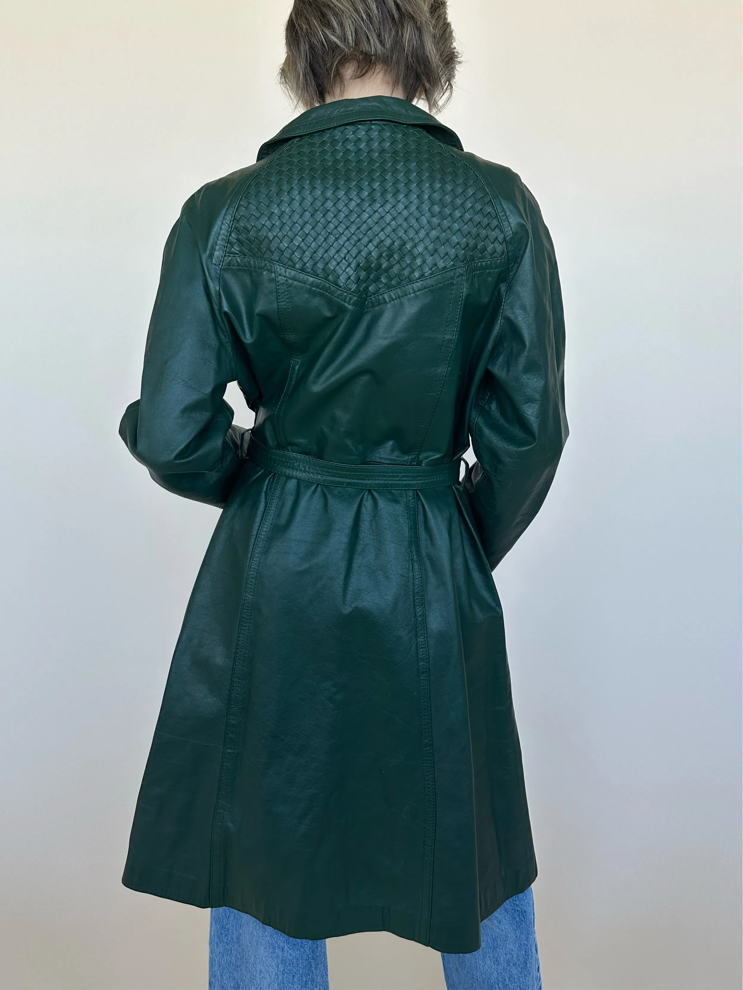 Vintage Green Leather Trench