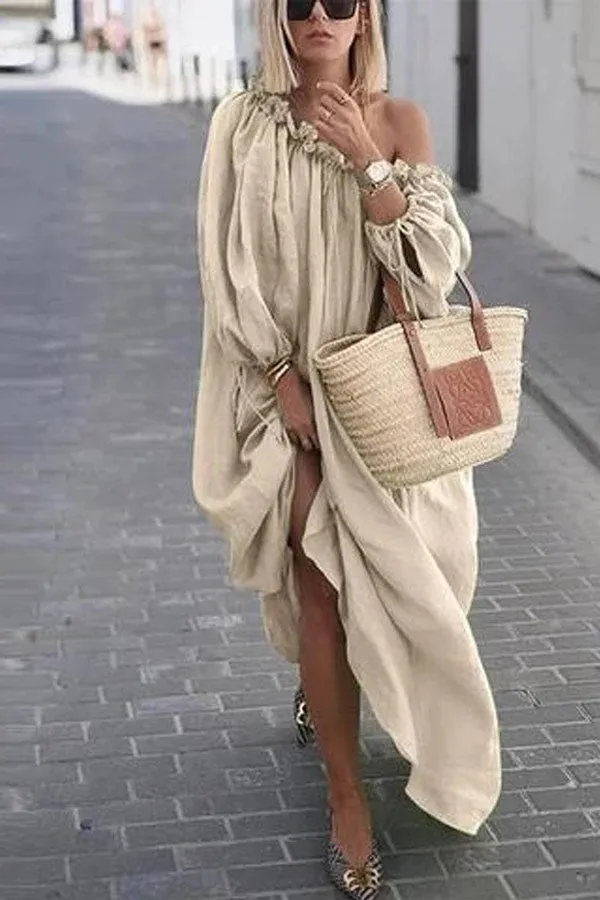 Vittoria - Solid casual dress with one shoulder.