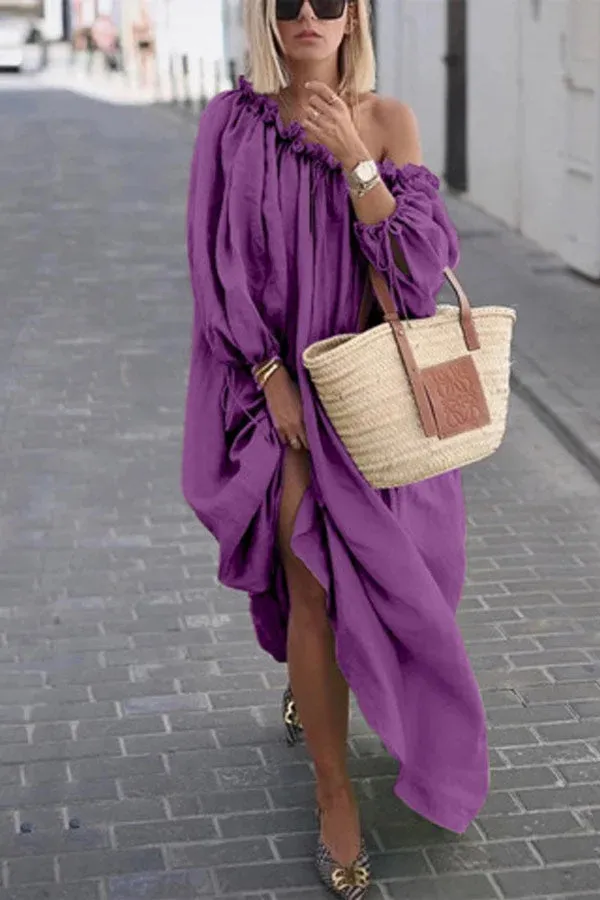 Vittoria - Solid casual dress with one shoulder.