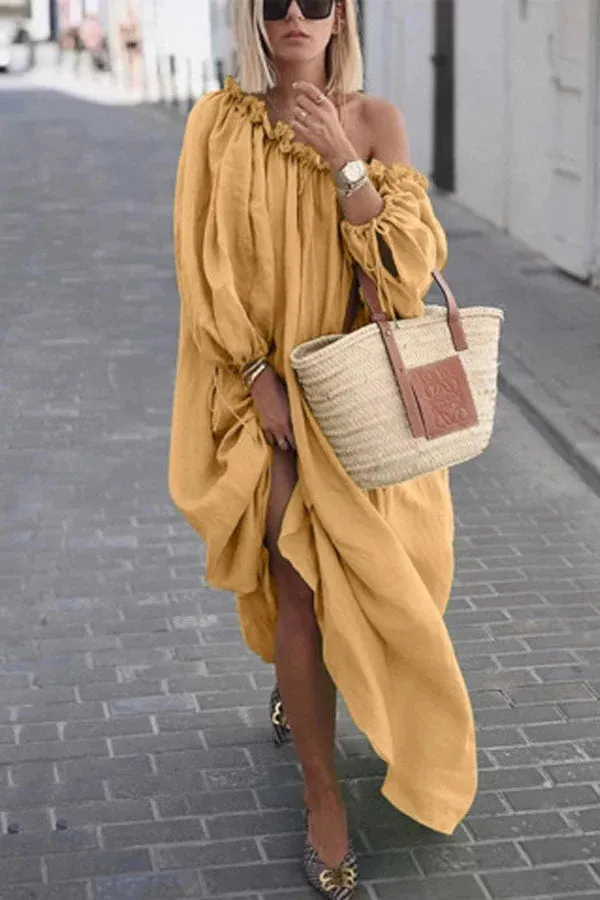 Vittoria - Solid casual dress with one shoulder.