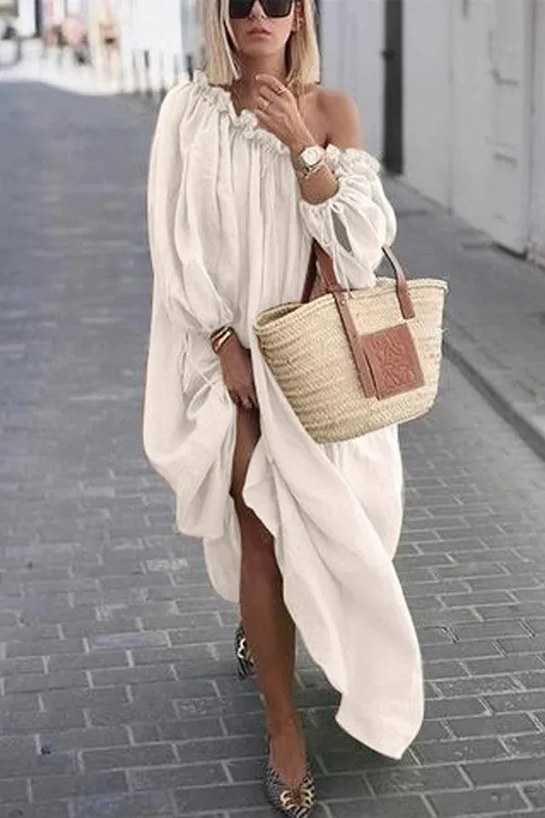 Vittoria - Solid casual dress with one shoulder.