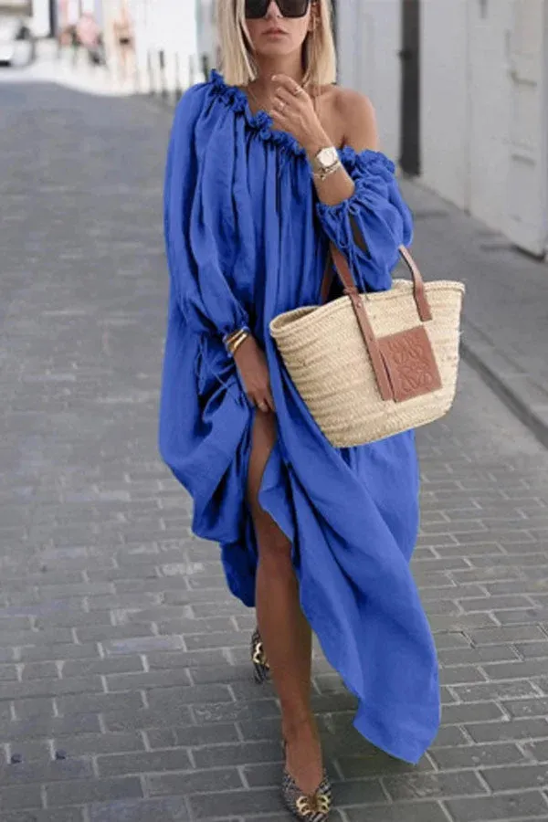 Vittoria - Solid casual dress with one shoulder.
