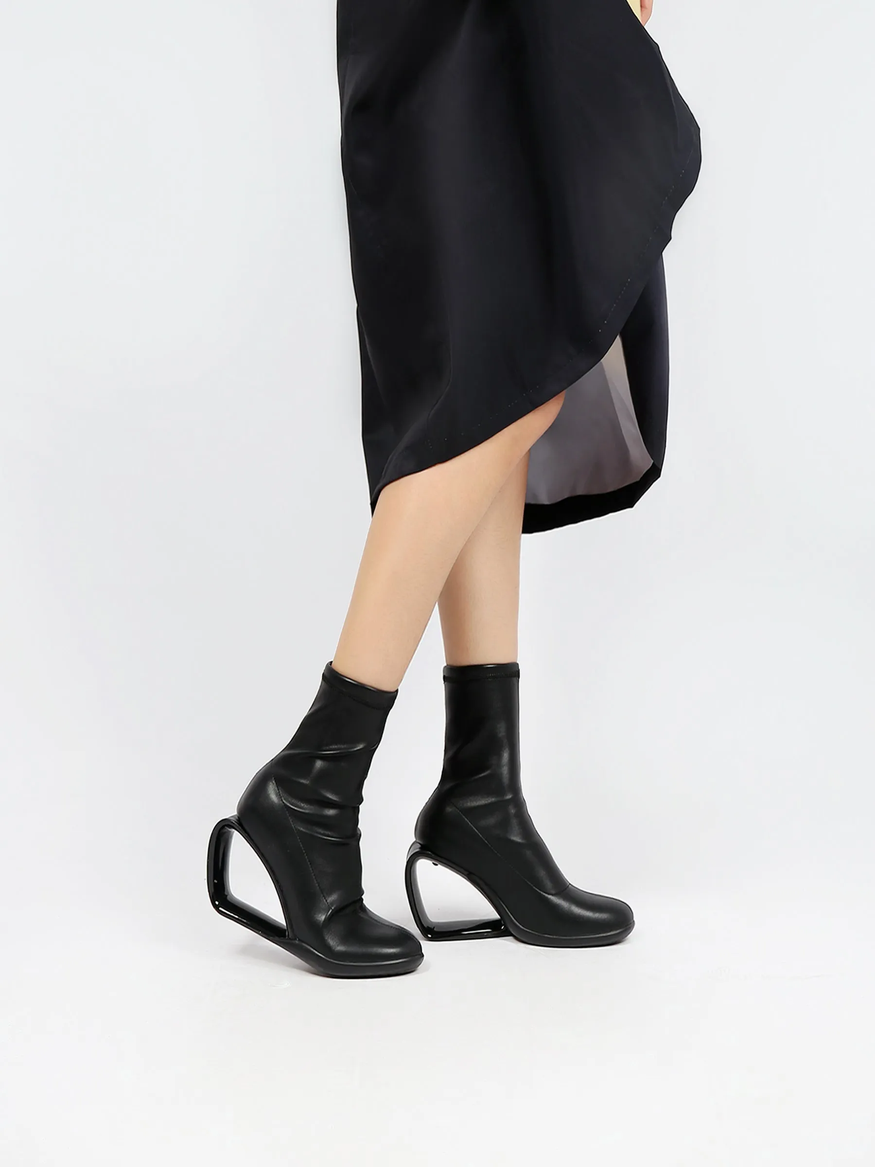 Wedge Heel Leather Boots Black