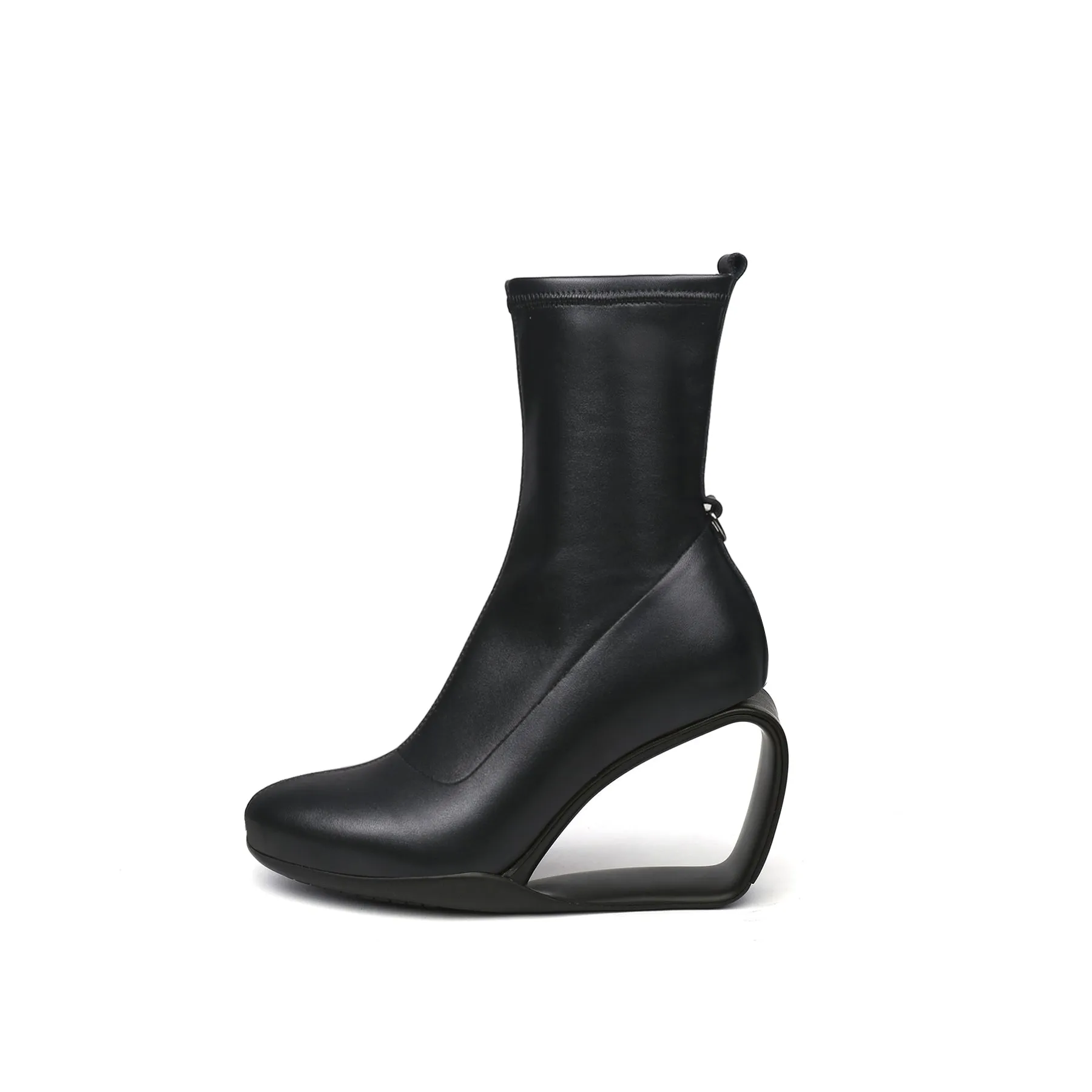 Wedge Heel Leather Boots Black