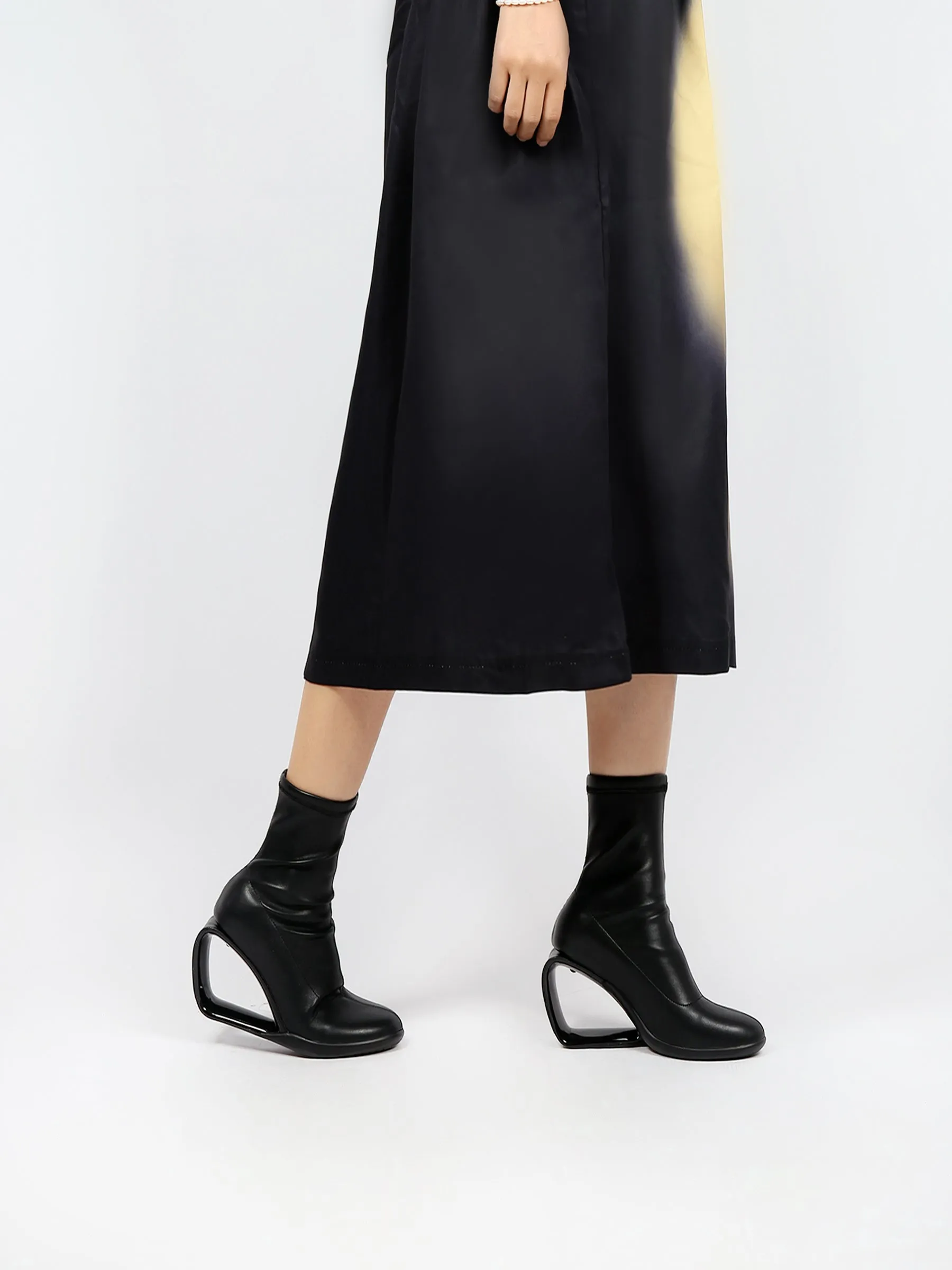Wedge Heel Leather Boots Black