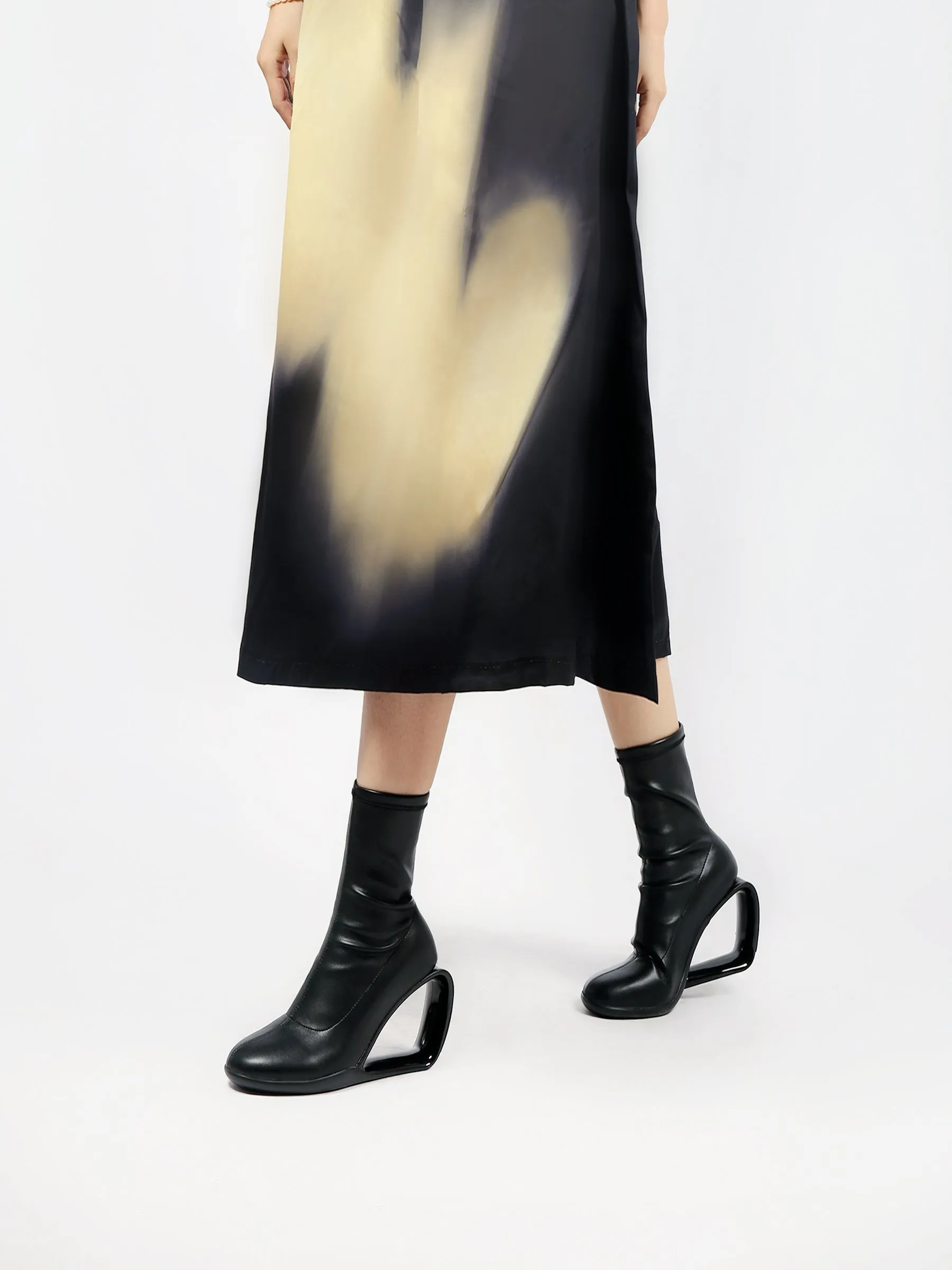 Wedge Heel Leather Boots Black