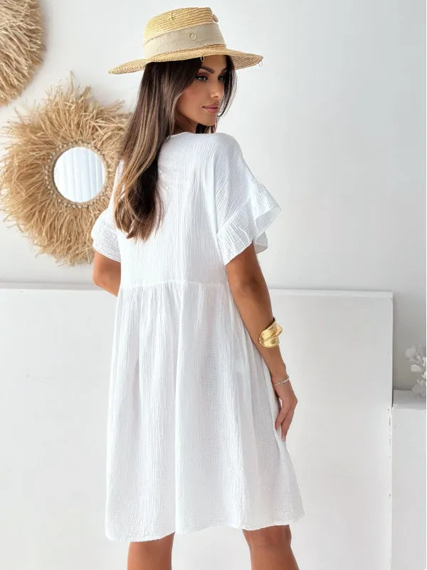 White A Line Ruffle Sleeve Mini Dress