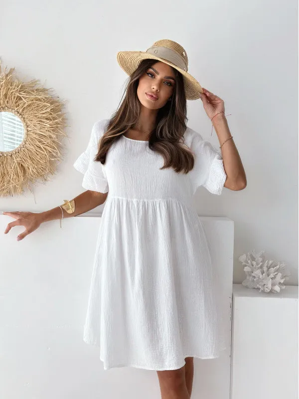 White A Line Ruffle Sleeve Mini Dress