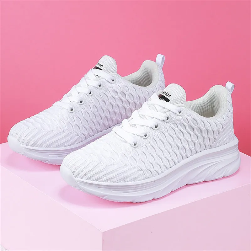White & Black Classic Breathable Knitted Sports Shoes for Women