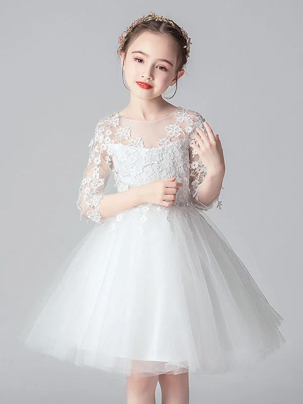 White Jewel Neck Cut Out Formal Kids Pageant flower girl dresses
