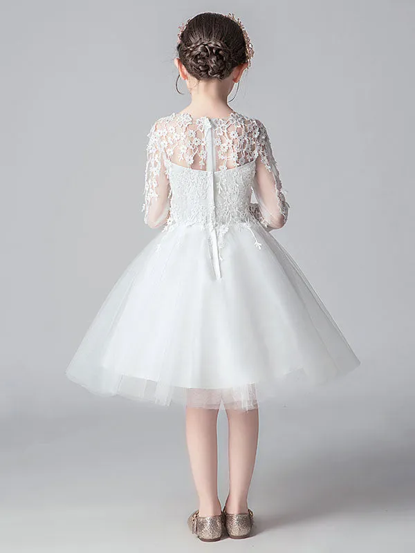 White Jewel Neck Cut Out Formal Kids Pageant flower girl dresses