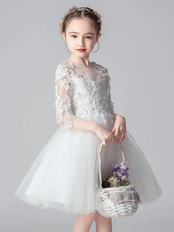 White Jewel Neck Cut Out Formal Kids Pageant flower girl dresses