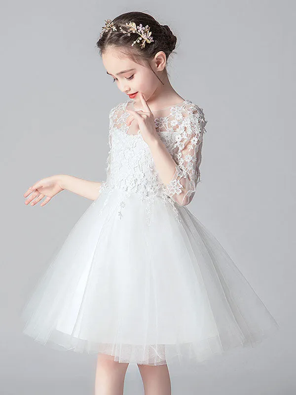 White Jewel Neck Cut Out Formal Kids Pageant flower girl dresses