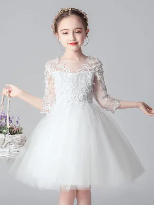 White Jewel Neck Cut Out Formal Kids Pageant flower girl dresses