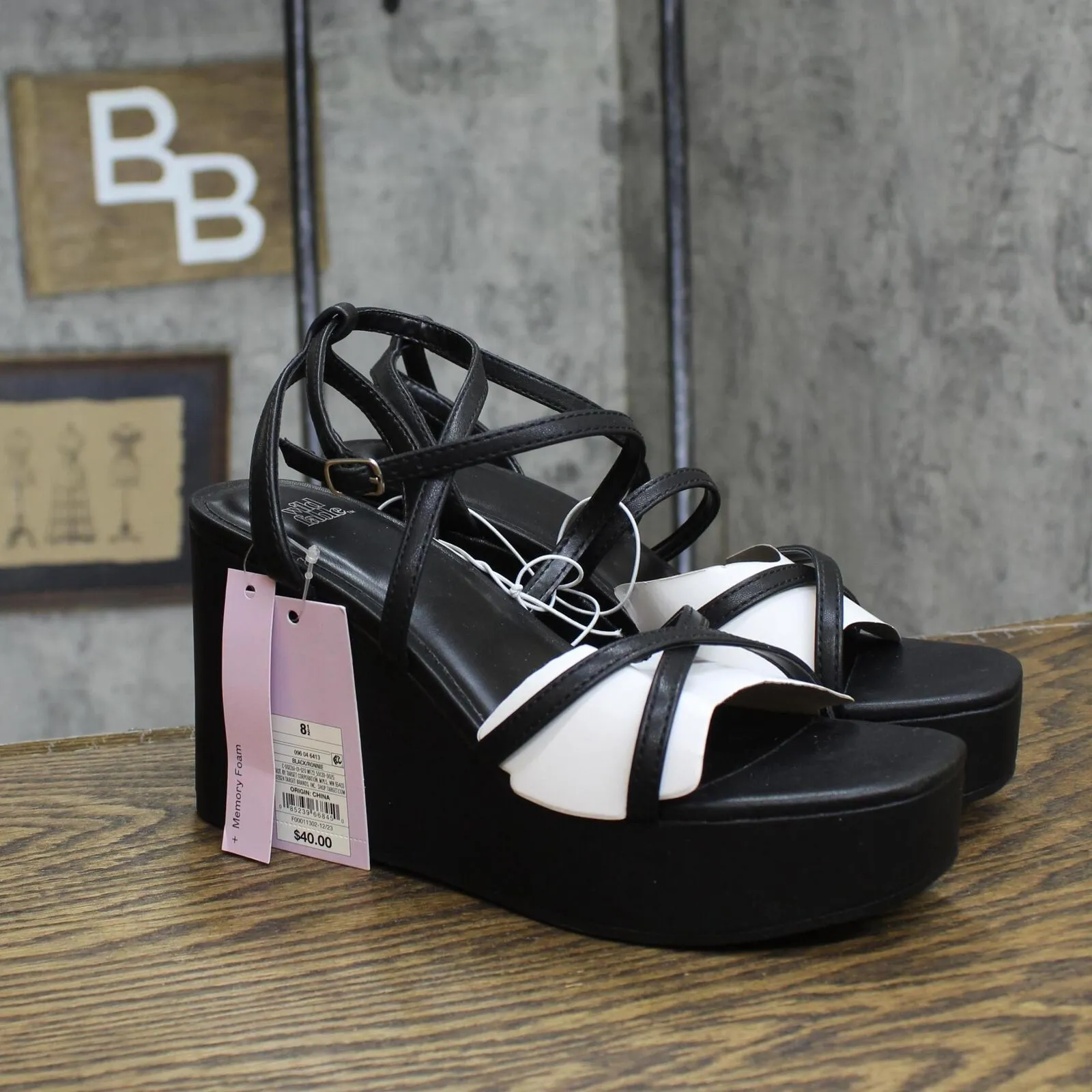 Wild Fable Womens Ronnie Strappy Platform Wedge Heels 89886312 Black 8.5M