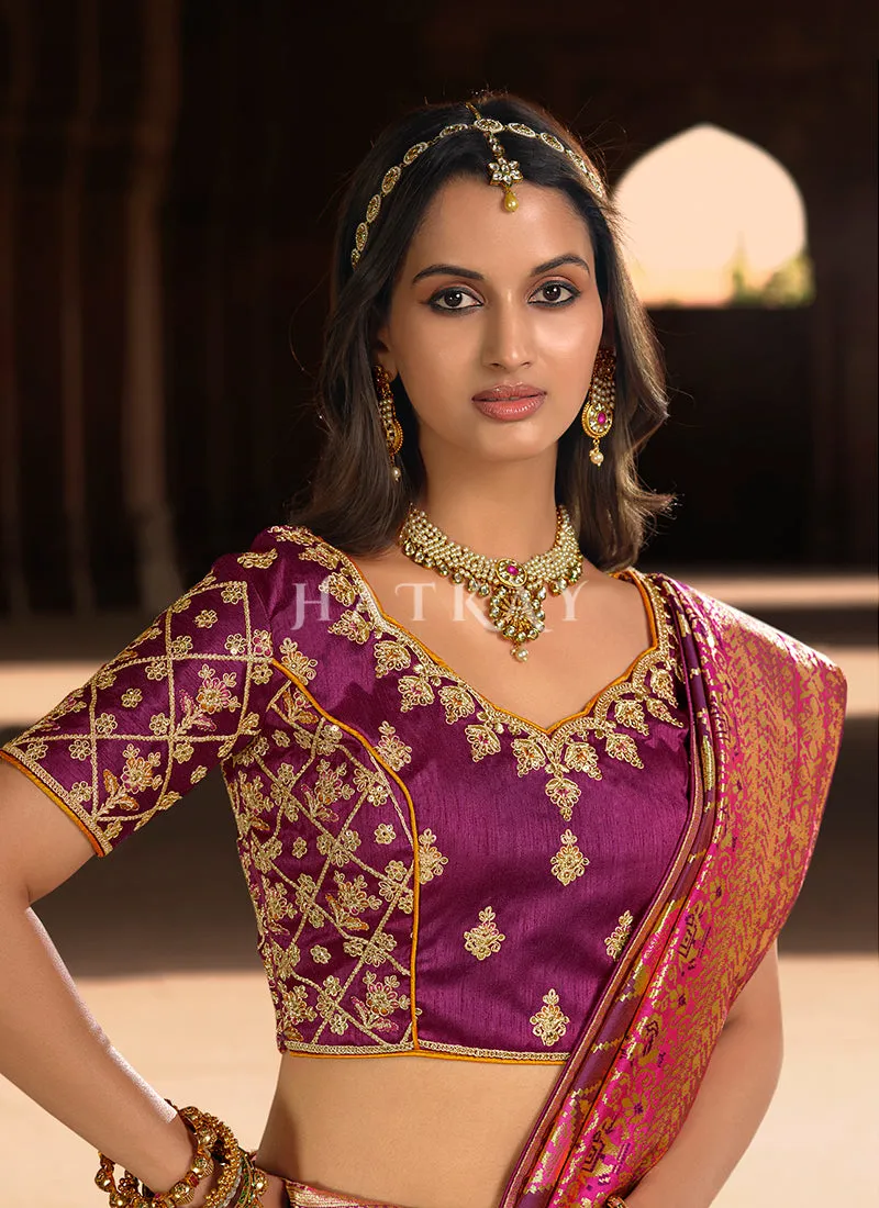 Wine And Pink Patola Silk Saree