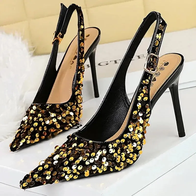 Women 7 Cm 9.5cm Heels Sequin Women Pumps Luxury Banquet Shoes Sexy Party Shoes Fashion High Heels Wedding Shoes Sandals