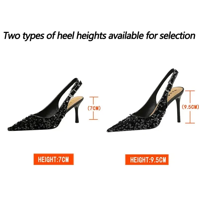 Women 7 Cm 9.5cm Heels Sequin Women Pumps Luxury Banquet Shoes Sexy Party Shoes Fashion High Heels Wedding Shoes Sandals