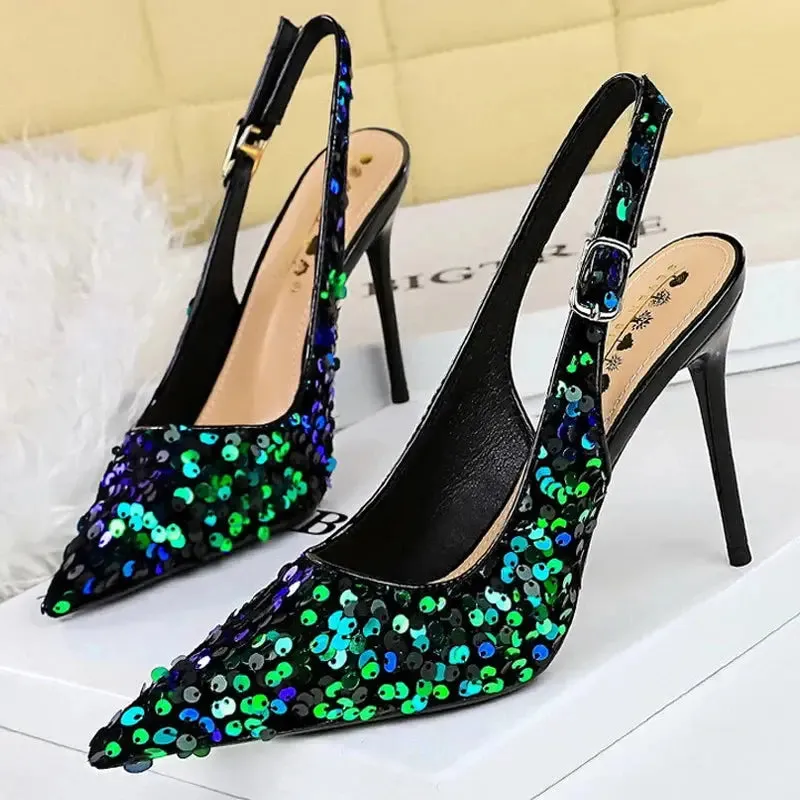 Women 7 Cm 9.5cm Heels Sequin Women Pumps Luxury Banquet Shoes Sexy Party Shoes Fashion High Heels Wedding Shoes Sandals