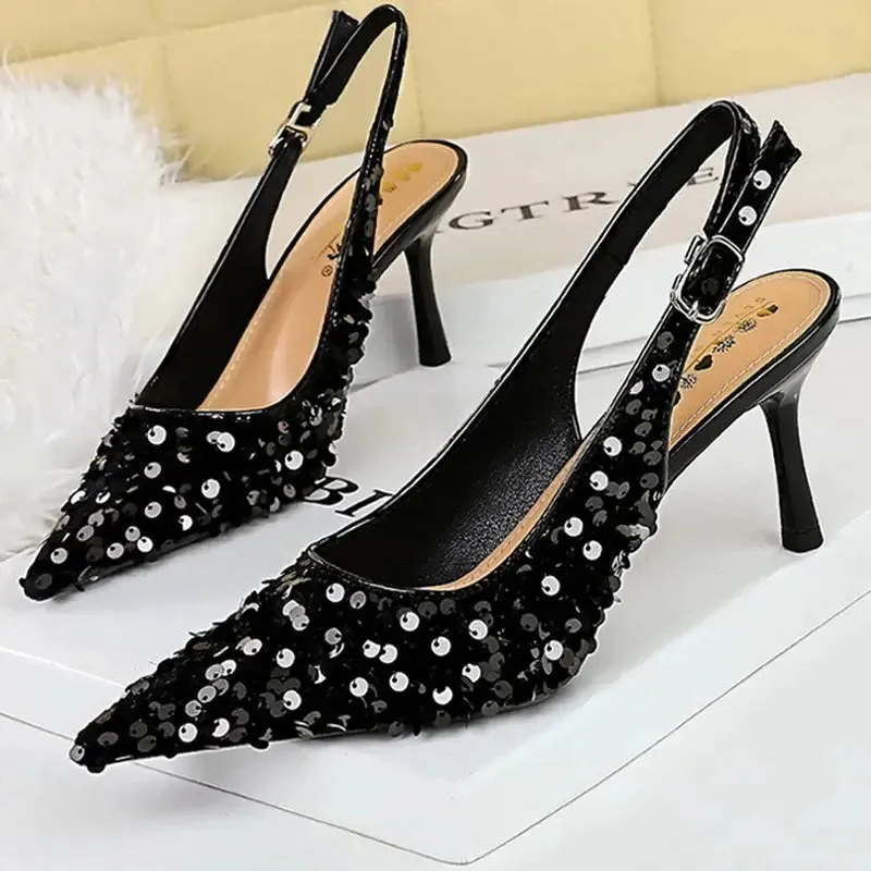 Women 7 Cm 9.5cm Heels Sequin Women Pumps Luxury Banquet Shoes Sexy Party Shoes Fashion High Heels Wedding Shoes Sandals