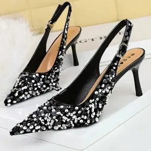 Women 7 Cm 9.5cm Heels Sequin Women Pumps Luxury Banquet Shoes Sexy Party Shoes Fashion High Heels Wedding Shoes Sandals