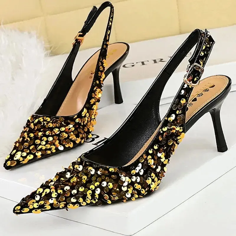 Women 7 Cm 9.5cm Heels Sequin Women Pumps Luxury Banquet Shoes Sexy Party Shoes Fashion High Heels Wedding Shoes Sandals