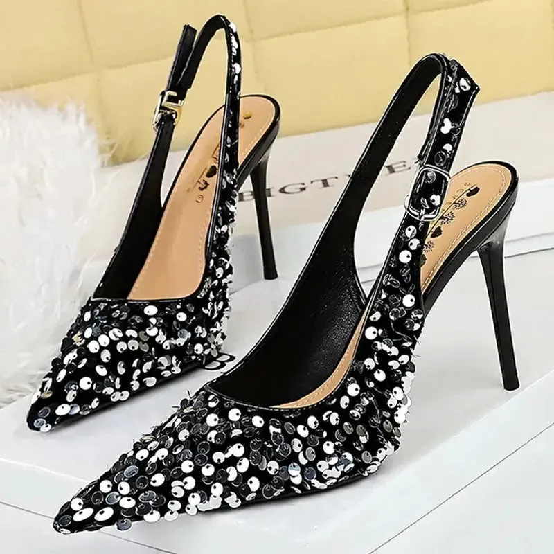 Women 7 Cm 9.5cm Heels Sequin Women Pumps Luxury Banquet Shoes Sexy Party Shoes Fashion High Heels Wedding Shoes Sandals