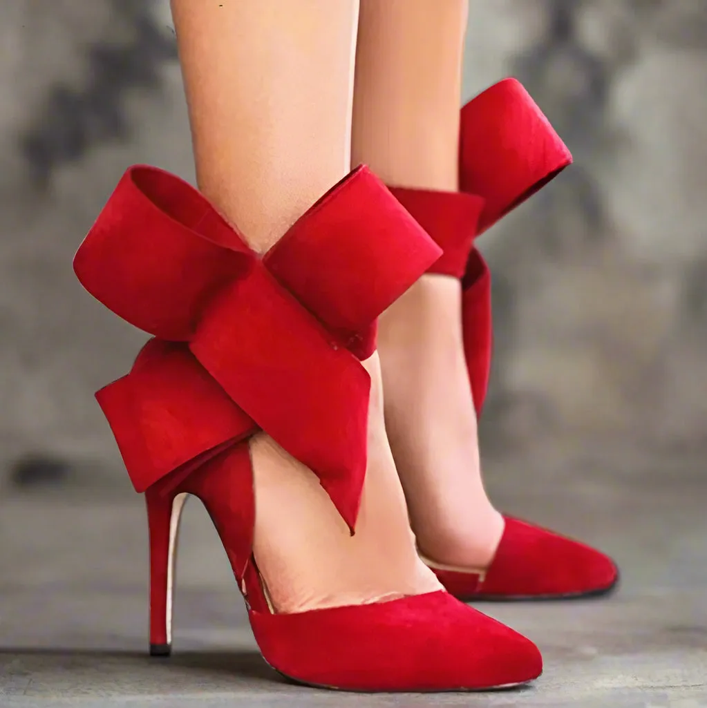 Women Big Bow Tie Butterfly Pointed Stiletto Pumps – High Heels Plus Size Wedding Shoes