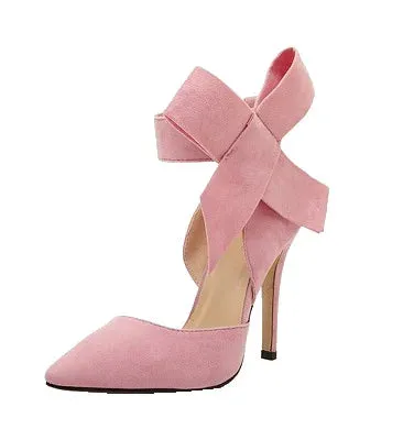 Women Big Bow Tie Butterfly Pointed Stiletto Pumps – High Heels Plus Size Wedding Shoes