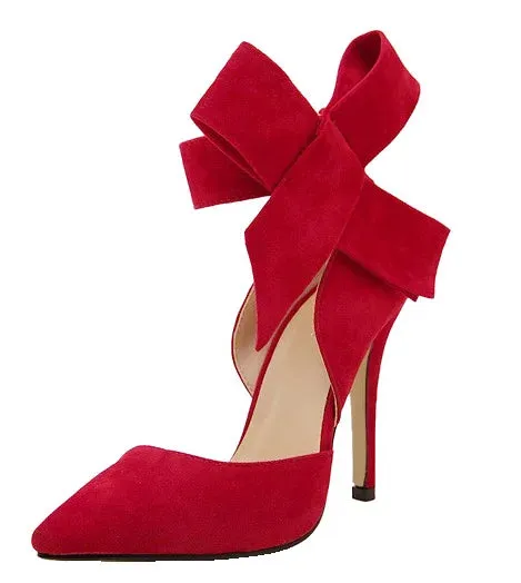 Women Big Bow Tie Butterfly Pointed Stiletto Pumps – High Heels Plus Size Wedding Shoes