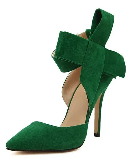 Women Big Bow Tie Butterfly Pointed Stiletto Pumps – High Heels Plus Size Wedding Shoes