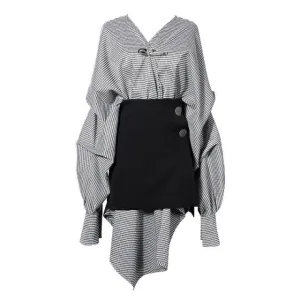 Women Black Plaid Irregular Stitch Big Size Dress