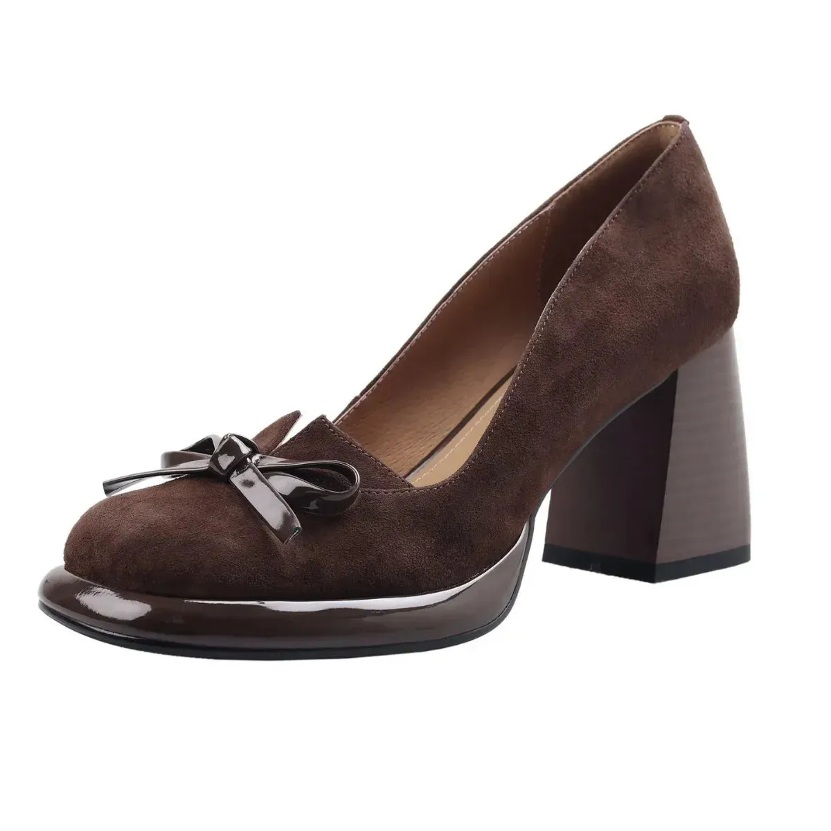 Women Shoes  Spring Retro High Heels Butterfly Knot Square Heels