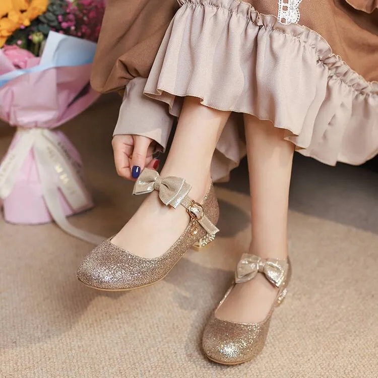Women Sparkling Sequins Shallow Mary Janes Block Heel Pumps for Wedding