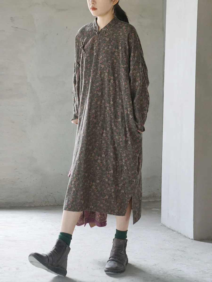 Women Vintage Floral Spring Long Robe Dress