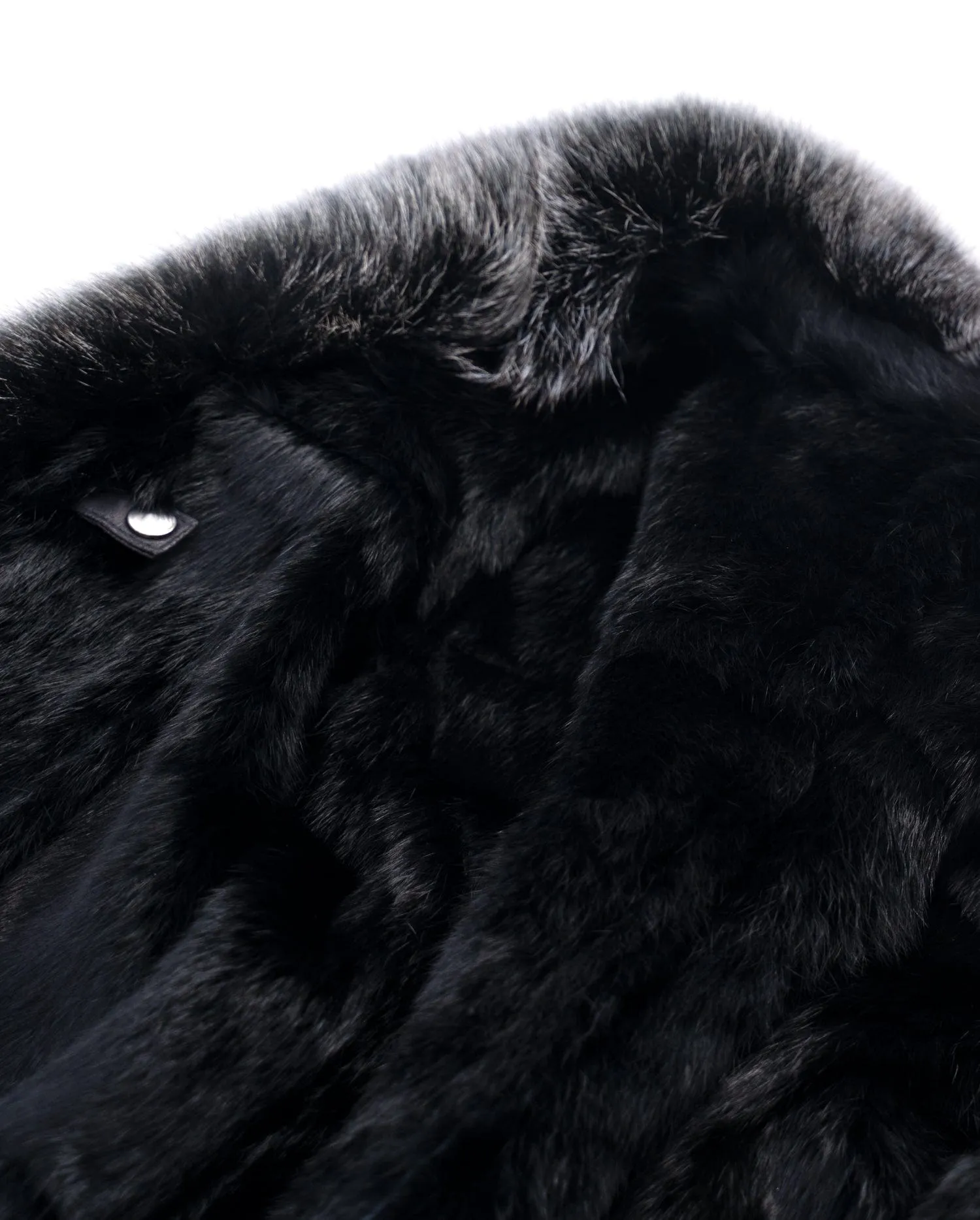 Women's Black Fox Fur Long Leather Coat with Belt