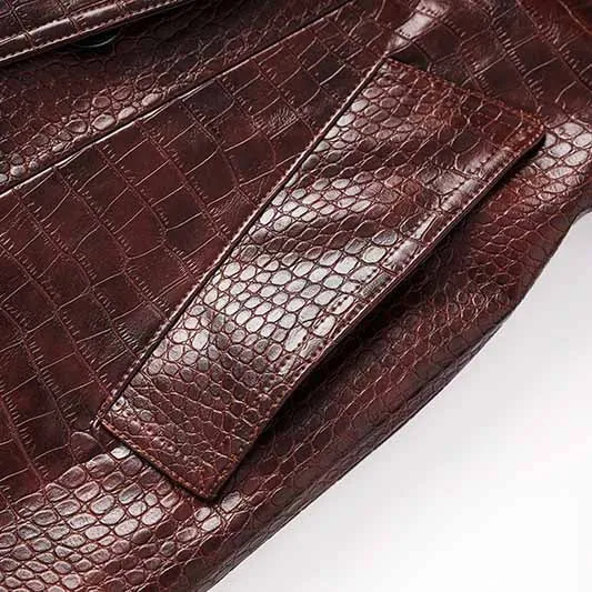 Women's Brown Faux Leather  Croc-Effect Trench Coat