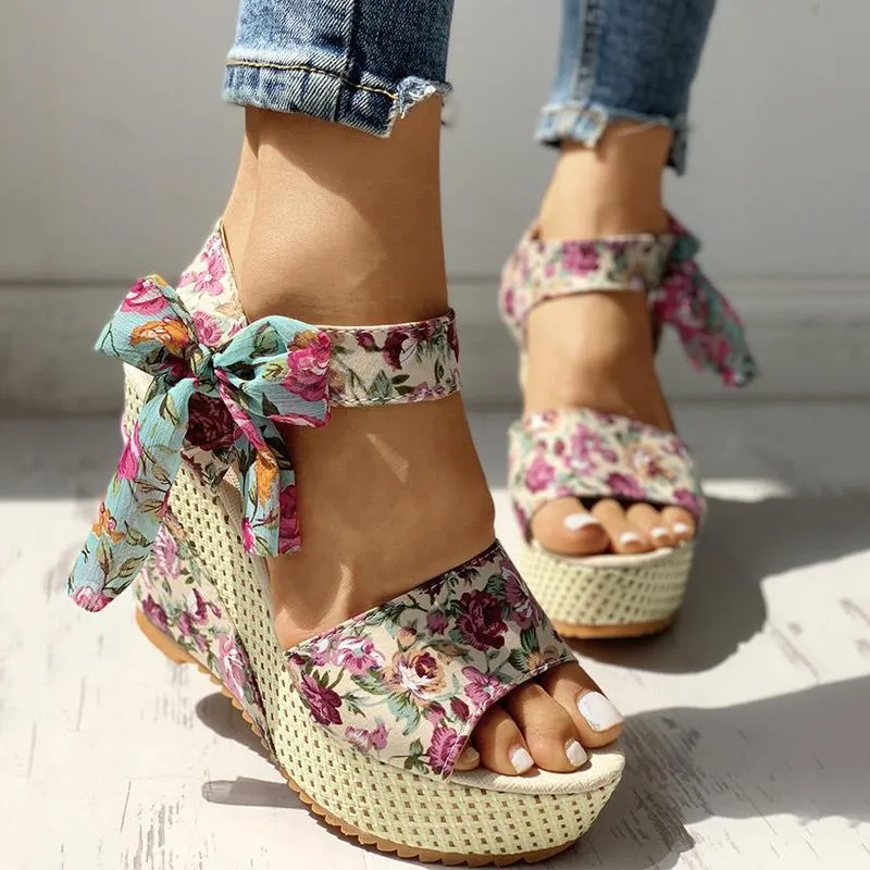 Women's Fashion Bowknot Design Wedge Sandals