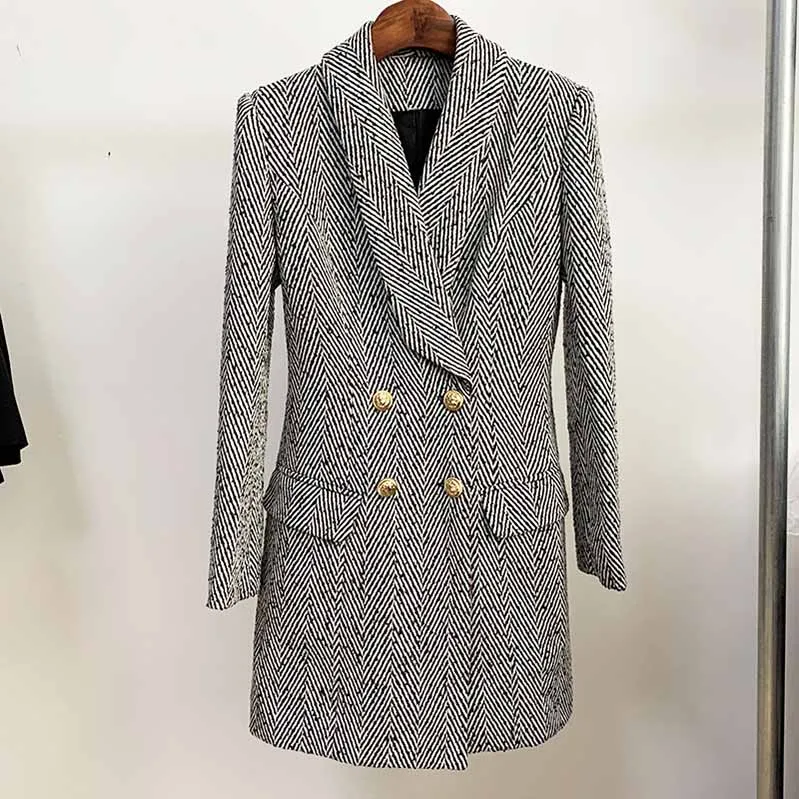 Women's Herringbone Coat Double Breasted Fashion Coats