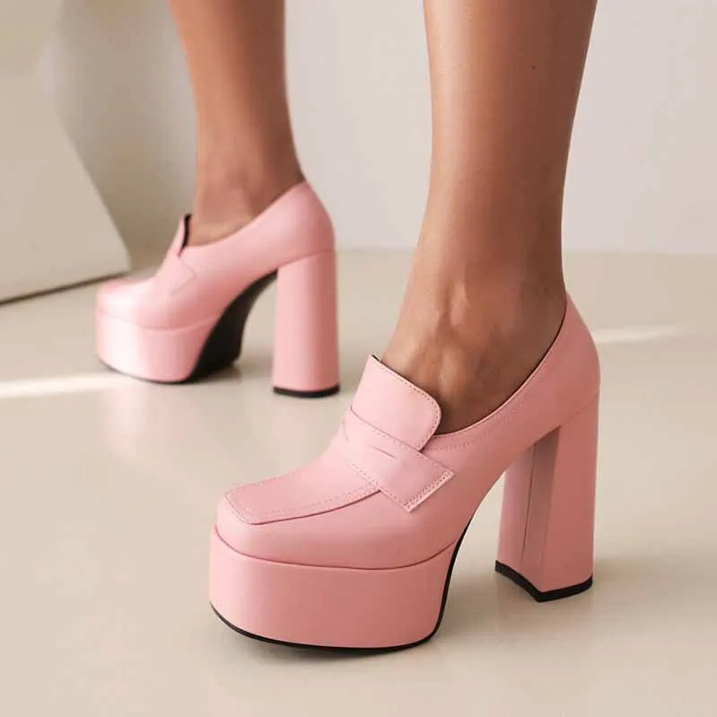 Womens Platform Pumps Chunky Block High Heels Slip on Wedge Pumps
