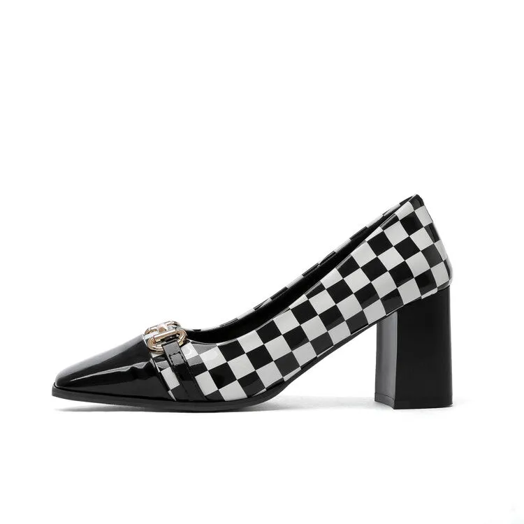 Women's Square Toe Bicolor Shallow Block Heel Pumps