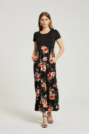 Womens Summer Casual Floral Maxi Dress With Pocket