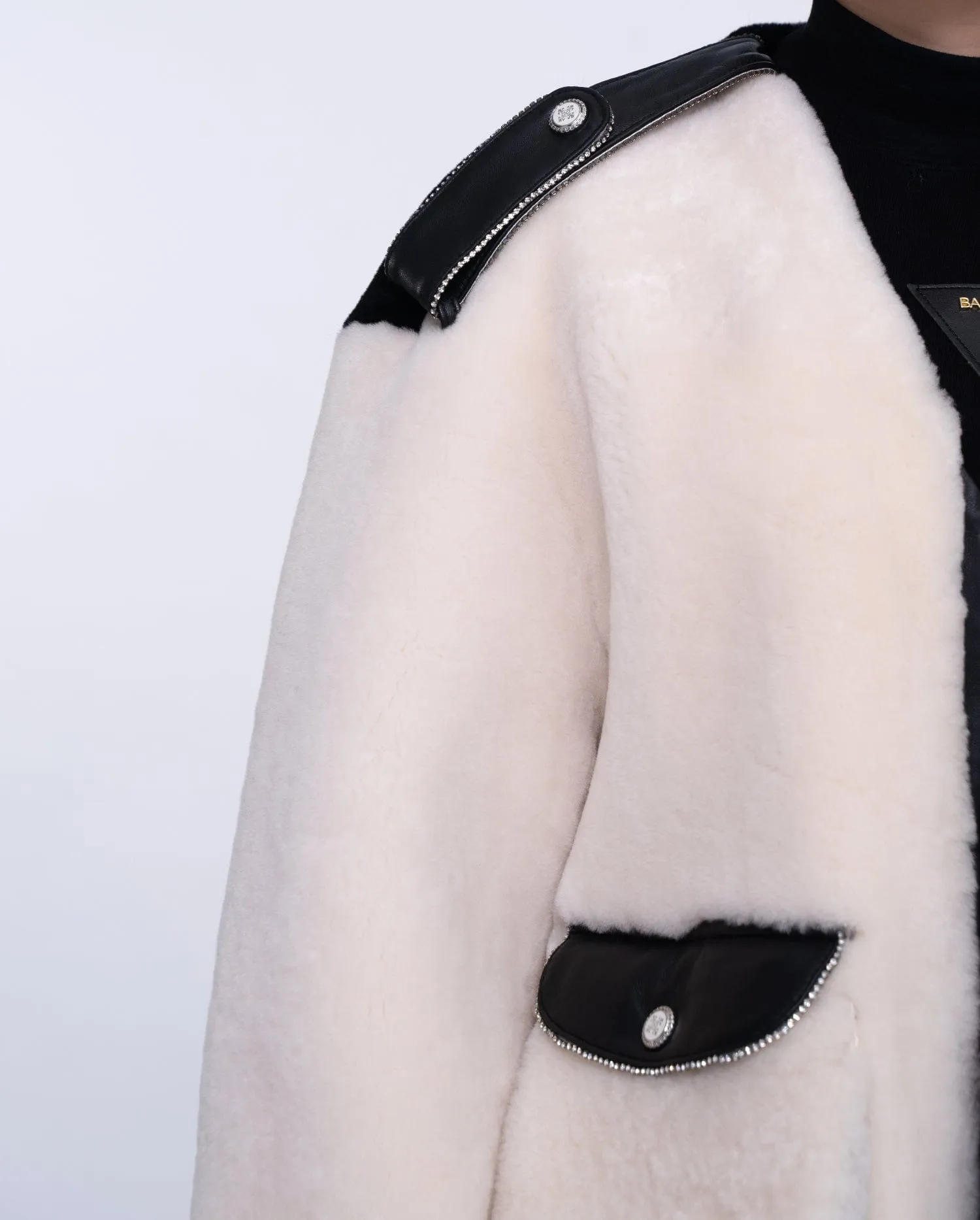 Womens White Lambwool Leather Shearling Coat with Fox Fur