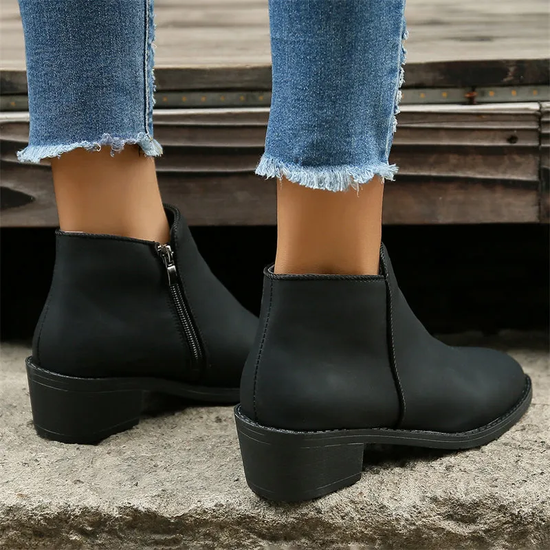 Women's Winter Classic Side Zipper Block Heels Martin Boots
