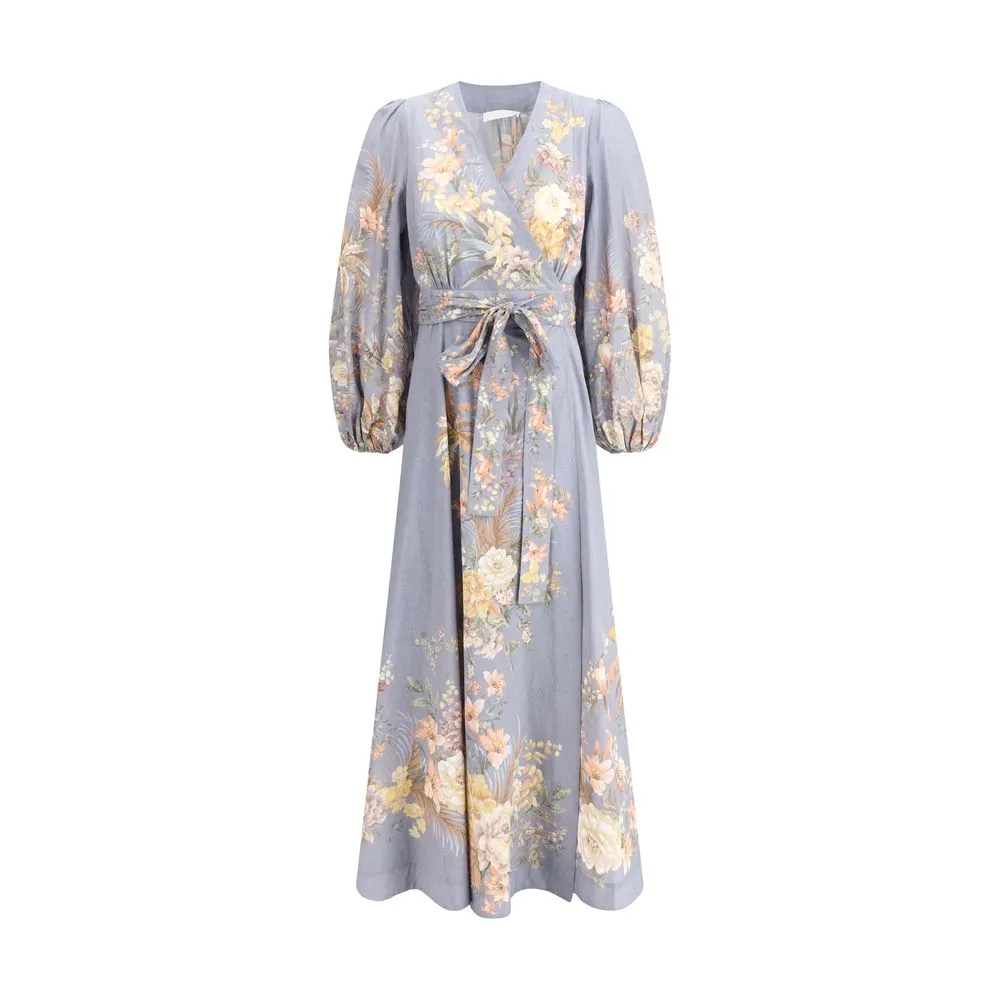 ZIMMERMANN Tallow Women Multicolor Dress Cotton Floral Print Midi Bodycon Wrap